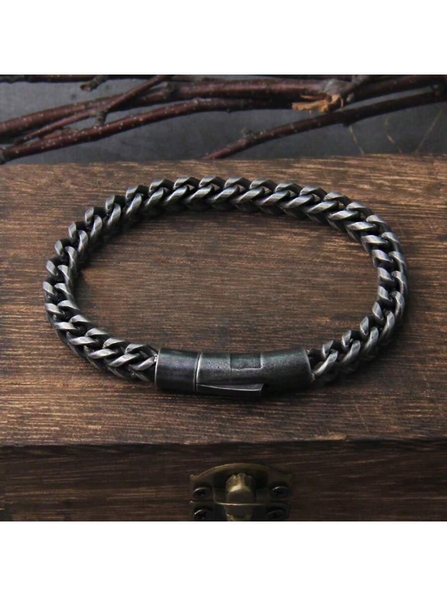 高品质复古链条男士手链,手工制作朋克摇滚摩托车不锈钢手链,男士饰品 - 黑色 - 查看 1