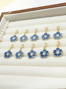 10Pcs Four‑Leaf Clover Fortune Keychain,Lucky Shamrock Charm Keyring.Perfect Gift For Graduation,Wedding,Various Ceremonies And Packaging Decorations. - Blue Cherry Blossoms - View 6
