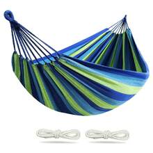 2-Person Colorful Canvas Hammock, Camping Hammock Suitable For Patio, Garden, Backyard, Outdoor And Indoor Use (Red, Blue) - Blue - View 3