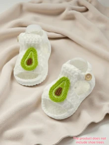 1 đôi dép xăng đan móc thủ công cho trẻ sơ sinh, màu trắng với họa tiết thêu quả bơ, chất liệu mềm mại. - trắng - Xem 8