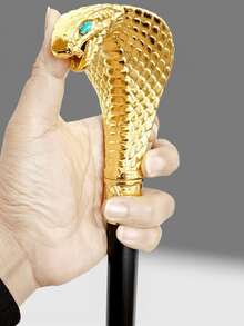 1pc Dual-Tone Metallic Snake-Shaped Walking Cane, Rhombus Retro Pattern Foil Print, Mediterranean Metal Material, Gothic Anime Cosplay Scepter, British Gentleman's Cane, Suitable For Daily Use, Great Gift - Multicolor - View 8