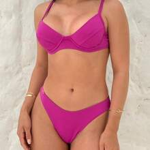 Women's Beachwear Bikini Lara Half Cup With Underwire And High-Cut Bottom, Sexy And Comfortable Summer Style - Màu Hoa hồng đỏ - Xem 1