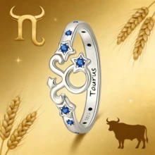 女士金牛座星座星形戒指，925纯银镶嵌蓝色立方氧化锆，开口可调节，星座图案，精致简约的星空饰品，适合日常佩戴或派对礼物 - 藍色 - 查看 6