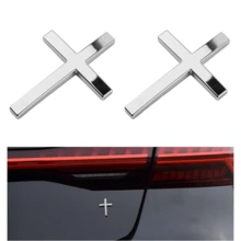 2PCS Reusable Metal Alloy 3D Jesus Christ Cross Car Stickers Self-Adhesive Auto Emblem Decal For Body Fender Silver - A - 查看 2