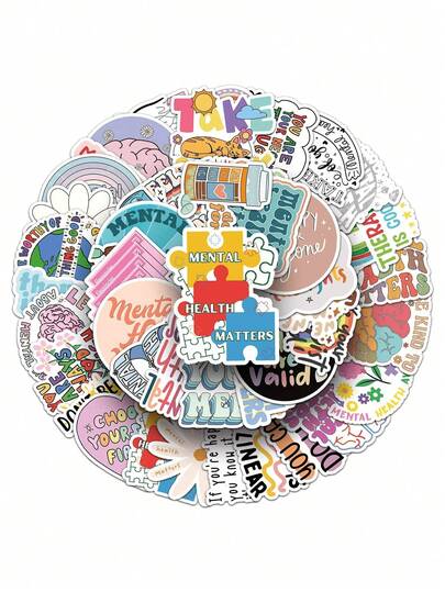 50张励志英文句子防水贴纸，传递正能量，可用于装饰手机壳、笔记本和水瓶，促进心理健康，适合返校季使用。