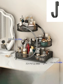 Luxury 3-Tier Rotating Cosmetic Storage Rack | Large Capacity Iron Wire Basket Makeup Organizer - Multicolor - View 12