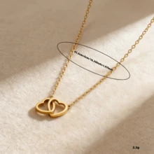 1 chiếc vòng cổ mặt dây chuyền hình trái tim đôi lãng mạn tối giản, thích hợp cho nữ giới đeo hàng ngày. - Vàng - Xem 4