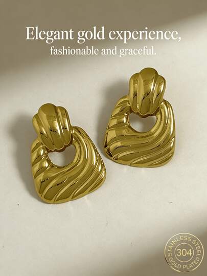 Elegant Gold-Plated Earrings, Stainless Steel Gold-Plated Studs, Elegant Earrings, Hypoallergenic, Nickel-Free, Matte Studs, Chunky Women's Gold-Plated Studs, Elegant Geometric-Patterned Lightweight Hypoallergenic Studs, Vintage Jewelry Prom Gifts, Women's Studs, Fashionable Chunky Unique Pendant Studs, Women's Gold-Plated Earring Sets, Delicate Gold-Plated Drop Earrings, Hypoallergenic Studs, Fashion Jewelry, Women's Gifts, Party Presents