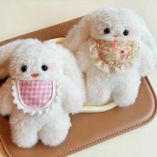 1 chú thỏ tai dài hoạt hình biết kêu, thú nhồi bông dễ thương, yếm thỏ, móc khóa hình trái tim cho bé gái, đồ trang trí treo túi xách, quà tặng sinh nhật - trắng - Xem 3