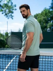 Men's Golf Polo Shirt, Fashion Business Casual Printed Short Sleeve Polo With Button Design - Green - View 2