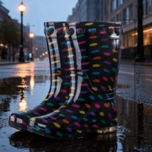 Women's Mid-Calf Anti-Slip Rain Boots, Colorful Polka Dot Fashion Style, Suitable For Fishing, Motorcycle Riding, PVC Upper, High-Quality Reinforced Sole, Comfortable & Durable Outdoor Rain Boots - Colorful Dots - View 6