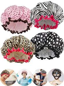 1 pieza Gorro de ducha con estampado de lazo de doble capa engrosado para mujeres, gorro de baño impermeable para el cuidado del cabello, gorro de maquillaje, gorro para dormir, gorro anti-aceite para la cocina, gorro de baño para el hogar - versión gruesa - Ver 2