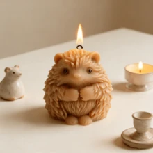 逼真3D坐姿刺猬蜡烛硅胶模具，可爱丰满动物造型，适用于肥皂树脂浇铸，不粘可重复使用DIY工艺模具，可用于制作香薰蜡烛和手工礼品 - A-白色 - 查看 10