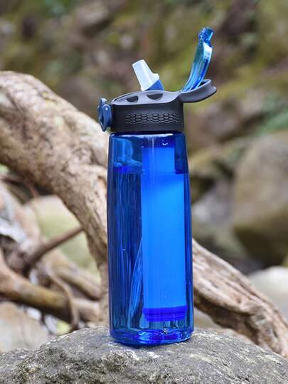 Sport Wasserfilter Trinkflasche, Wildnis Überlebens Wasserflasche mit Filter, tragbar für Outdoor Camping Reisen