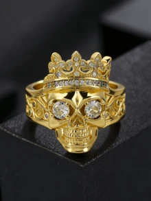1 件个性化男士皇冠骷髅设计奢华镶嵌红色合成方晶锆石复古朋克铜戒指 - 时尚奢华成人珠宝 - 摩托车 - 万圣节 - 复活节 - 父亲节礼物 - 周年纪念生日礼物 - 白色 - 查看 4