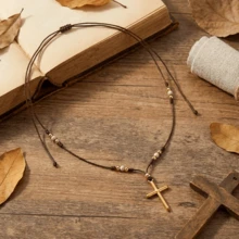 1PC Summer Fashion Simple Cross Necklace, White Crystal Necklace, Lucky Necklace, Couple Necklace, Suitable For Daily Commuting, Holiday Parties, Family And Friends Gifts, Birthday Gifts, Anniversary Gifts - Multicolor - View 3