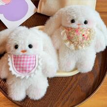 1 chú thỏ tai dài hoạt hình biết kêu, thú nhồi bông dễ thương, yếm thỏ, móc khóa hình trái tim cho bé gái, đồ trang trí treo túi xách, quà tặng sinh nhật - trắng - Xem 7