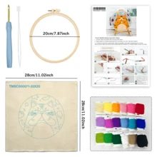 Kit de bordado de aguja de perforación DIY, adecuado para principiantes, incluye aguja de perforación, hilo, instrucciones, aro de bordado y tela preimpresa con patrones de gato, panda y perro, conjunto de manualidades creativas para decoración de pared del hogar y regalos, kit de bordado de aguja de perforación plana 2D/kit de inicio/kit divertido, 20X20cm (7.87X7.87 pulgadas) - 20 x 20 cm - Ver 9