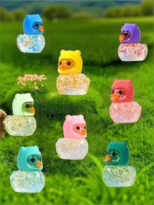 100/50/20/10/1个发光闪光迷你鸭，戴着泰迪熊帽子，惊喜有趣的小礼物，荧光仙境花园装饰，可爱动物微景观，生日桌面装饰配件家居装饰 - A - 查看 4