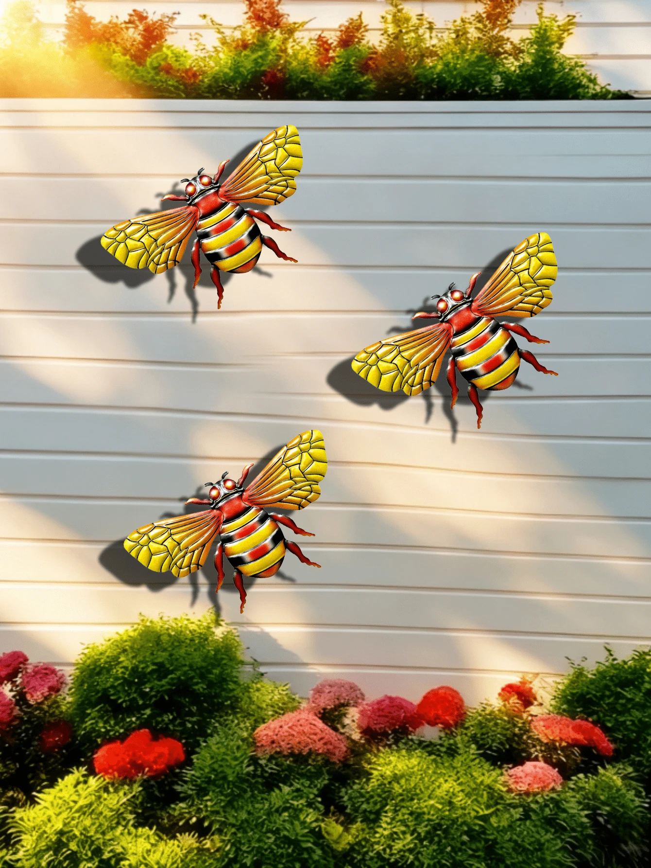 Bộ 3 con ong trang trí tường bằng kim loại, thích hợp cho vườn, sân, ban công, hàng rào, trang trí tiệc, quà tặng Ngày của Mẹ, quà tặng cho bạn bè và gia đình. - A - Xem 1