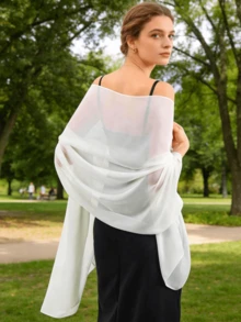 1pc Chiffon Shawl Scarf Wrap, For Brides, Weddings, Evening Dresses And Special Occasions - White - View 1