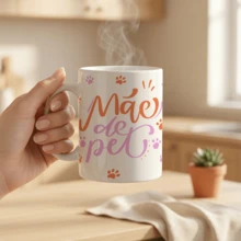 Caneca de Porcelana Branca Mãe de Pet com Patinhas - Branco - Visão 2