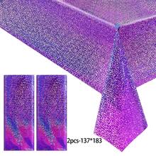 2pcs Purple Holographic Tablecloth, Shiny Purple Plastic Tablecloth, 54" X 108" Foil Disposable Rectangular Tablecloth, Suitable For Birthday Party, Wedding Anniversary, Bachelorette Party And Other Occasions Table Decoration - Multicolor - View 13
