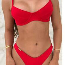 Women's Beachwear Bikini Lara Half Cup With Underwire And High-Cut Bottom, Sexy And Comfortable Summer Style - 紅色 - 查看 5