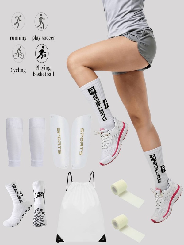5pcs/Set Football Gear Set (Football Socks/Shin Guards/Shin Pads/Storage Bag/Accessories), Complete Equipment To Showcase Your Unique Strength On The Field