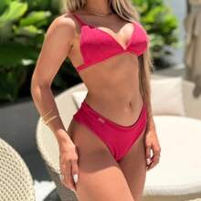 Women's Bikini Triangle Top Hot Pant Bottom Malu Beachwear Sexy Summer Comfortable - 玫紅色 - 查看 1