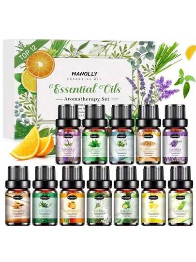 Juego natural del aceite esencial de la fruta, 12 botellas, ningún químico 0.17oz juego del aceite esencial por la botella, para el difusor del aroma, humidificador, vela que hace - el mejor regalo de la navidad, regalo del día de fiesta, para las niñas, mujeres, amigos, amantes