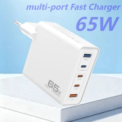 Bộ sạc nhanh công suất cao 65W USB-C, bộ sạc 5 cổng Type-C, bộ chuyển đổi nguồn PD QC 3.0, phích cắm tường đa cổng Type-C, khối sạc USB tương thích với iPhone 17/16/15/14/13/12 Pro Max và Galaxy, quà tặng mùa xuân.