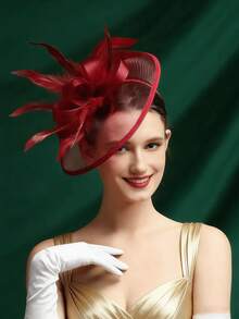一顶女士羽毛网纱魅力帽，带夹子，适合鸡尾酒会/下午茶会佩戴，日常出行、派对聚会、拍照、优雅休闲，四季皆宜，发饰，德比帽/迷你帽/药盒帽/迷你高顶礼帽/迷你贝雷帽，小巧高顶礼帽，学习用品，礼品，婚礼，派对 - A - 查看 3
