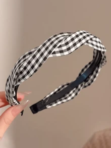 1件复古格子发箍，夏季编织格子发圈，防滑齿状发夹，少女风发饰 - 彩色 - 查看 11