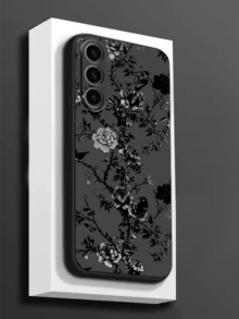 1 pièce Étui de téléphone noir à la mode avec motif de pie et fleur de pivoine, anti-chute et anti-dérapant, compatible avec Galaxy A04e/A05s/A13/A14/A15/A34/A35/A50/A52/A53/A54/S21/S22/S23/S24/S25/S25Ultra/24fe - Noir - Voir 5
