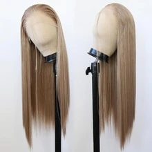 Honey Blonde Wig Long Straight Honey Blonde Brown Synthetic Lace Front Wigs Pre Plucked Natural Hairline For Light Brown Wig Heat Resistant Fiber Hair Daily Wear - Multicolor - View 3