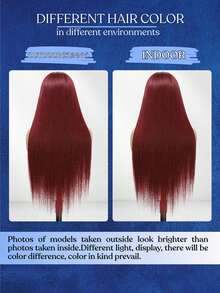 13x4英寸高密度透明蕾丝前假发，200%密度直发，预先拔毛的发际线，漂白发结，易于佩戴的混合发色，#BUG 99J 酒红色，适合日常佩戴，8-34英寸 - SBUG - 查看 10