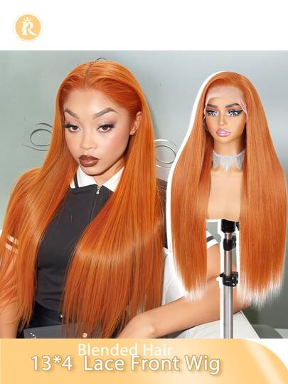 Tóc giả thẳng, mật độ 180%, kiểu 13*4, ren trong suốt, tóc giả Brazil nguyên chất pha trộn dành cho phụ nữ và bé gái, màu tự nhiên nâu/đỏ tía/cam (Tóc giả kiểu bob, dài 8-16 inch, 18-36 inch)