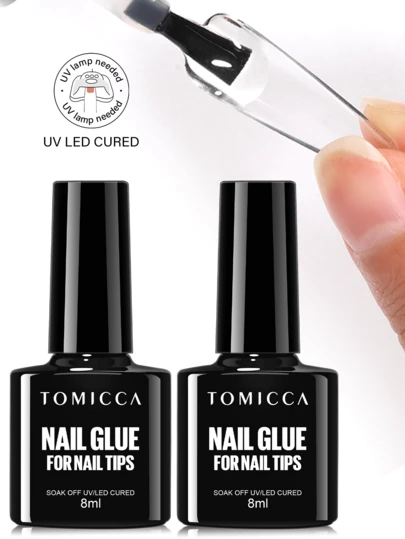 TOMICCA 2pcs/Set 8ml Clear Nail Gel Polish Kit, Requires UV Curing, Long-Lasting Gel Nail Polish Set, Suitable For DIY Home Manicure Or Women's Gift