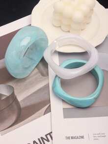 3pcs Blue Ocean Style Acrylic Bracelet Set, Elegant Minimalist Dyeable Bangle Combination, Suitable For Daily Wear And Vacation - Baby Blue - View 5