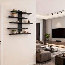 Estantería de almacenamiento de pared multicapa, hecha de tablero de fibra, estantería de exhibición multifuncional, adecuada para la oficina y la decoración del hogar, puede almacenar esculturas y decoraciones, estética y práctica - Negro - Ver 3