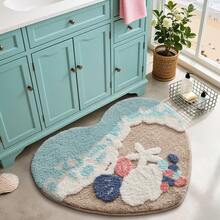 1 pieza Alfombra de área con estilo de playa con patrón de corazón, alfombra decorativa para sala de estar, dormitorio, decoración del Día de San Valentín, alfombra lavable para uso en interiores y exteriores - Multicolor - Ver 2