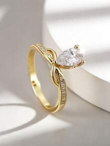 Charm-In 18K Gold Plated Copper Ring Infinity Twist Knot Design Pear Cut Cubic Zirconia Engagement Ring For Women Jewelry - Gold - View 2