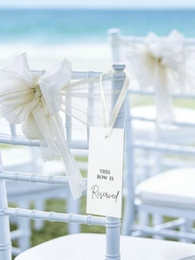 12 piezas Tarjetas de reserva de sillas de boda con cintas, adecuadas para ceremonias y eventos de fiesta, suministros de fiesta perfectos (disponible en verde/beige) - multicolor - Ver 7