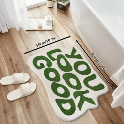 800克/平方米蓬松绒面浴室垫，八角形浴室地毯，“你看起来很棒”文字浴室垫，创意文字装饰浴室垫，柔软舒适的浴室地毯