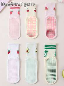 1/3/6 pares de calcetines de yoga para mujer de colores aleatorios, con estampado de cerezas, adecuados para fitness en interiores, danza, pilates, piso del hogar - Multicolor - Ver 8