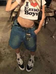 Women Loose Casual Shorts With Back Pocket Printed Design Summer - Retro Blue - View 2