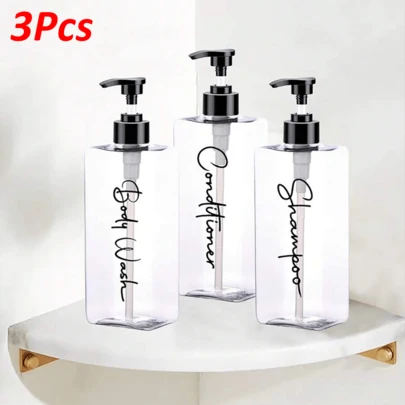 3件套浴室分配器套装，可重复灌装护发素、洗发水、沐浴露，酒店风格设计，家居装饰液体收纳容器，附赠3个防水标签