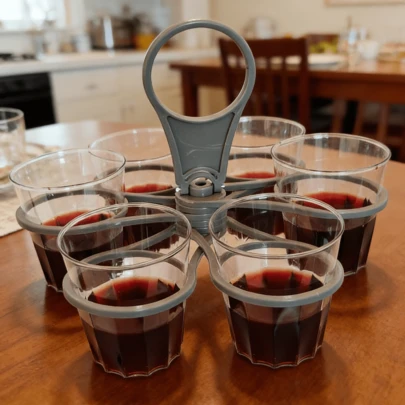 Soporte de bebidas de plástico multiusos, adecuado para café, cerveza y otras bebidas, portátil con 6 ranuras giratorias y plegable, excelente para fiestas, soporte de bebidas ajustable para fiestas al aire libre y viajes de vacaciones