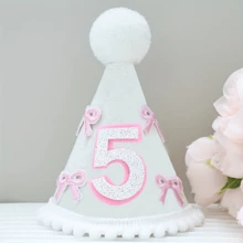 Baby Birthday Hat Numbers 1-5, Felt Birthday Party Hat For Baby Girl, Toddler First Birthday Hat With Pom Pom, 1st 2nd 3rd 4th 5th Birthday Party Photo Shoot Props - Multicolor - View 8